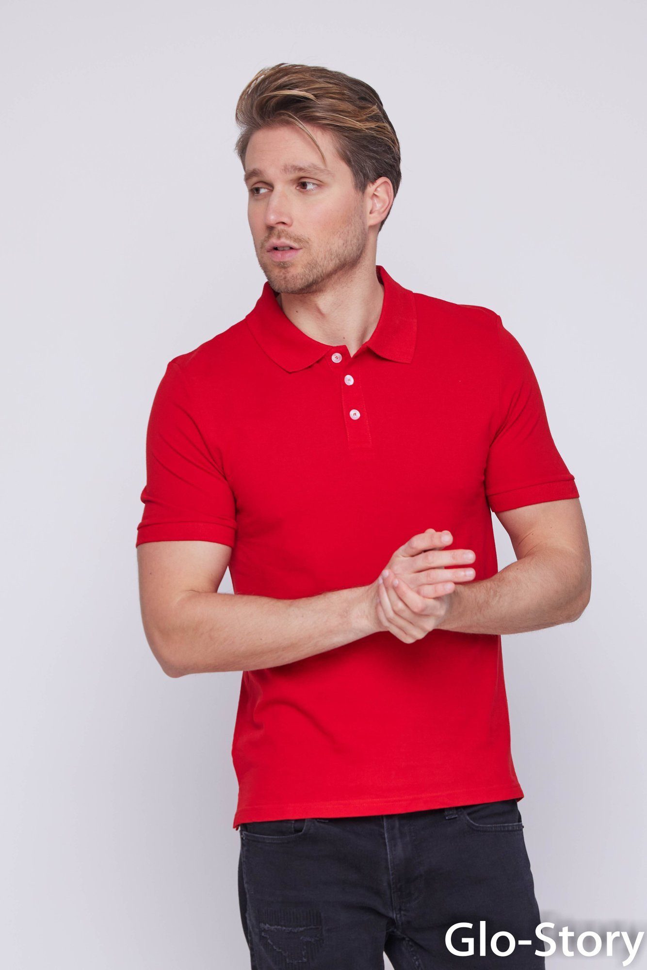 GLO-STORY Poloshirt Regular Herren Kurzarm Basic Polo GLO-STORY Polohemd Shirt Rot Poloshirt