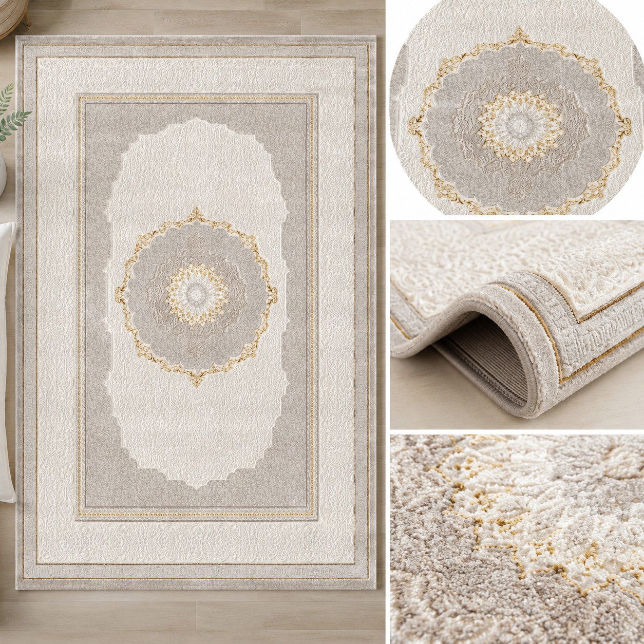 Carpetilla Designteppich Wohnzimmer Teppich Designer Orientisch Teppich Vizon-Cream-Beige, Rechteck, Höhe: 10 mm, Wohnzimmer Schlafzimmer, Robust Modern