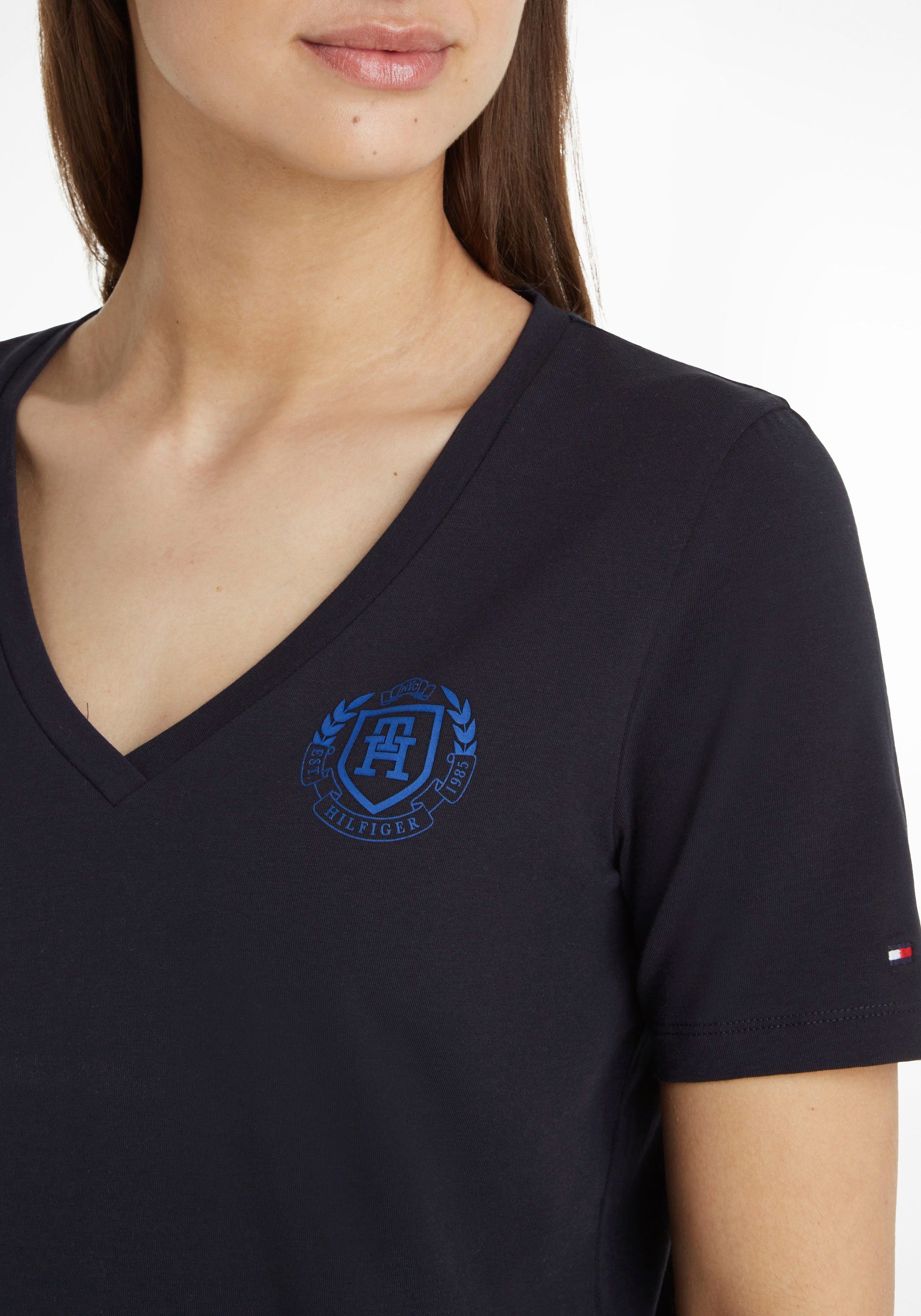 Markenlabel Tommy T-Shirt mit Hilfiger dunkelblau