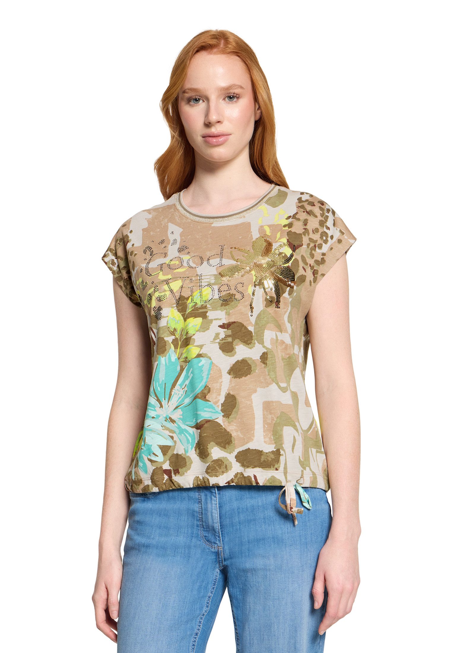 Kurzarmshirt Damen mit Tunnelzug