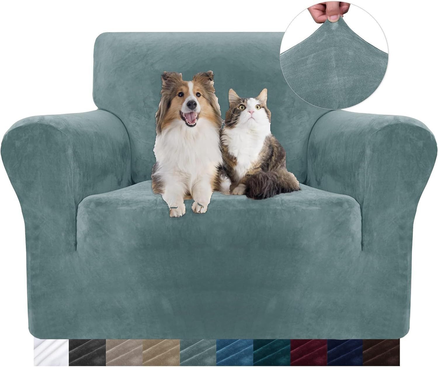 Diwzbyn Sofahusse Velvet Sofabezüge 1/2/3/4-Sitzer Stretch rutschfeste Couchbezug, für Hunde Katze Haustierfreundlich