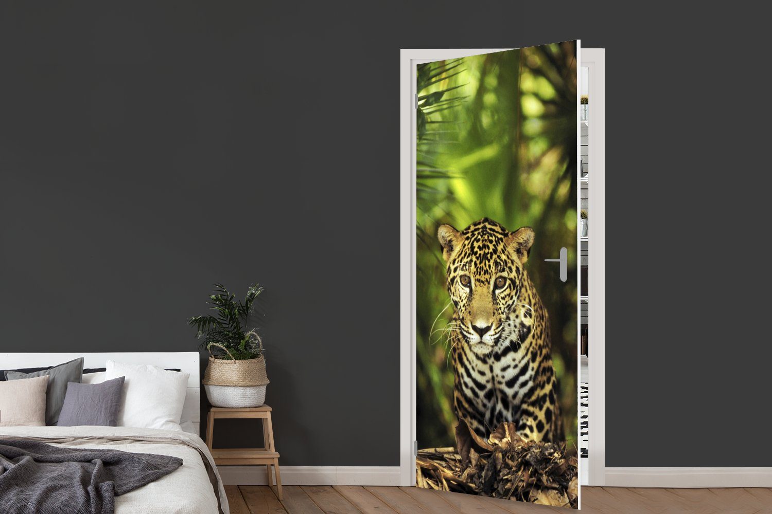 MuchoWow Türtapete Junger Jaguar im Fototapete Matt, Tür, cm für (1 bedruckt, Türaufkleber, 75x205 Dschungel, St)