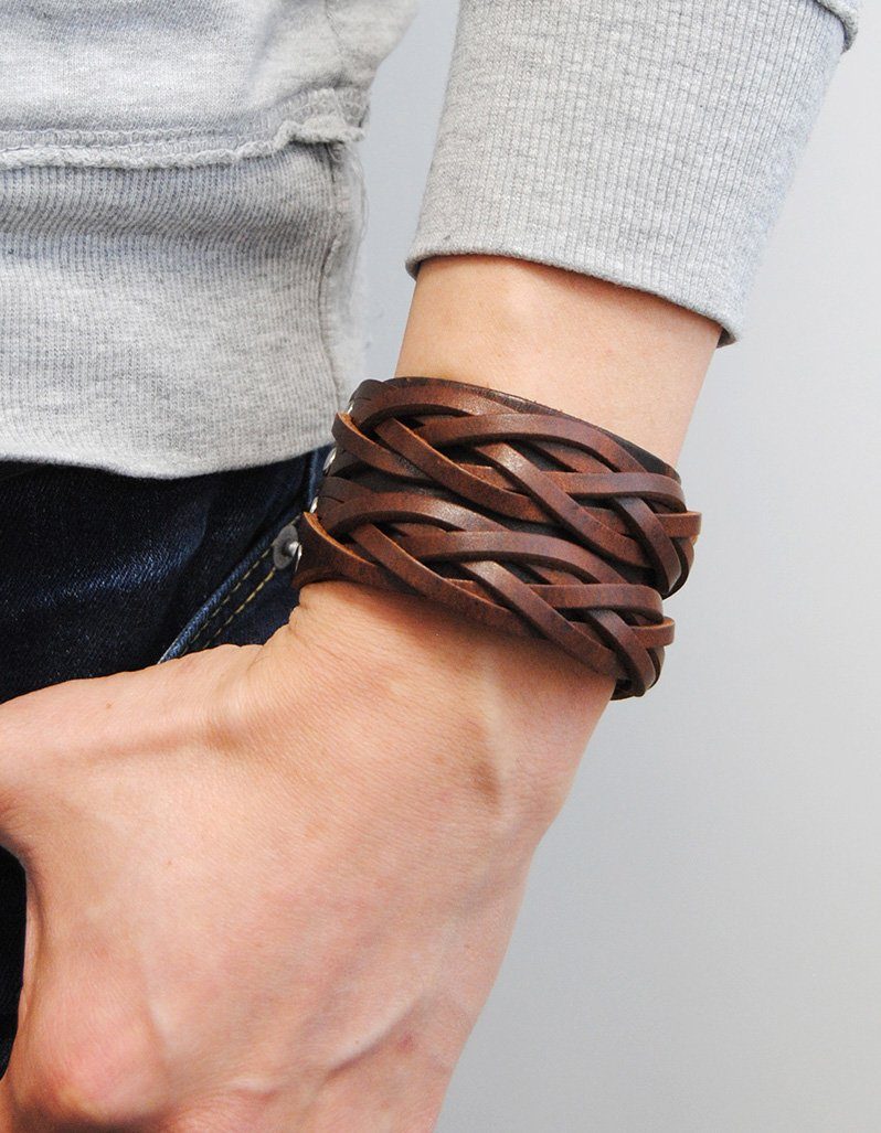 axy Lederarmband Herrenarmband Breite Leder Armband, aus Echtleder, mit Knopf-Verschluss in 3 Längen verschließbar – Bild 3 von 3
