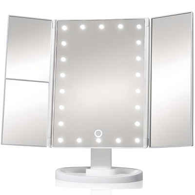 Retoo Schminkspiegel Kosmetikspiegel LED Schminkspiegel Beleuchtet Vergrößerung Kosmetik (Set, LED-Spiegel in weiß), LED Kosmetikspiegel mit Touchschalter und 2X 3X Vergrößerung