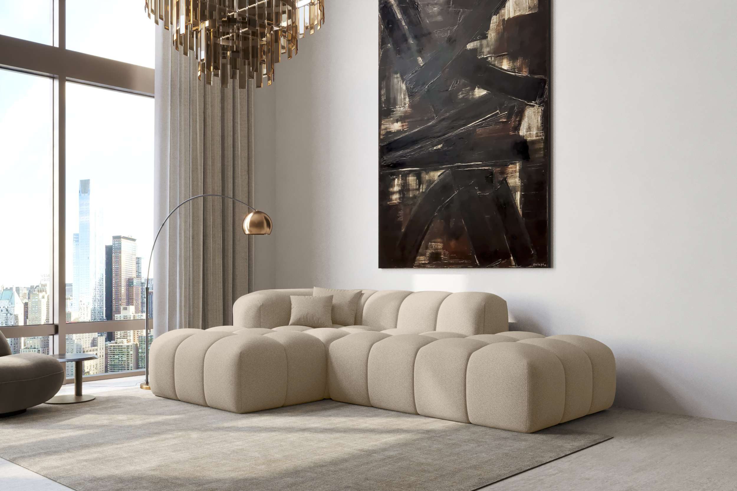 99rooms Ecksofa Livorno Lounge, Sofa L-Form, Eckcouch, Rundumbezug aus gepolstertem Strukturstoff NEVE