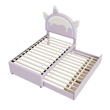 MODFU Kinderbett Einhornform, ausgestattet mit ausziehbares rollbett, kunstleder (90*200cm), ohne Matratze