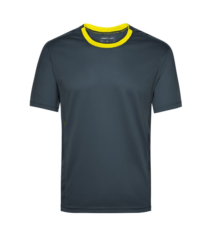 Kurzarm James Nicholson Feuchtigkeitsregulierend JN472 2er-Pack) und & Laufshirt Herren Atmungsaktiv Doppelpack Running iron-grey/lemon T-Shirt Laufshirt (Doppelpack,