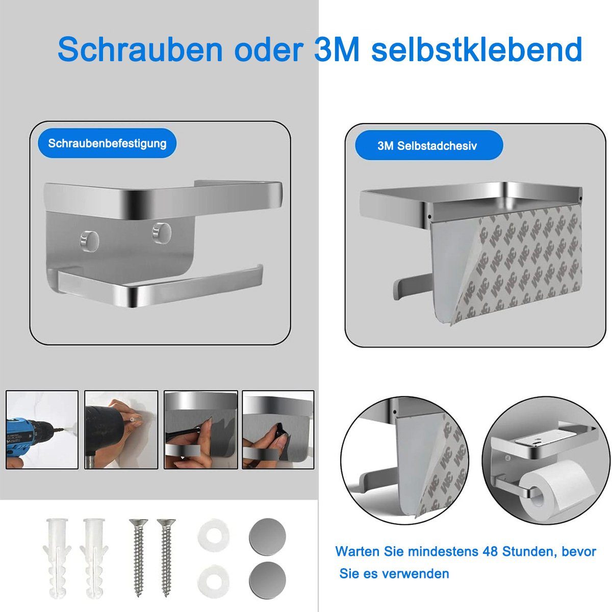 Jormftte Badezimmer Klopapierhalter Toilettenpapierhalter Toilettenpapierhalter,Selbstklebend für Grau
