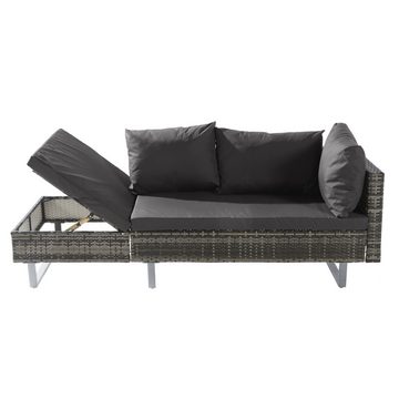 Merax Gartenlounge-Set für 5 Personen mit verzinkten Stahlrahmen und Kissen, (3-tlg., 1 2-Sitzer-Bank, 1 3-Sitzer-Ecksofa, 1 Couchtisch), Gartenmöbel Set Polyrattan, Balkonset, Sofagarnitur, Sitzgruppe