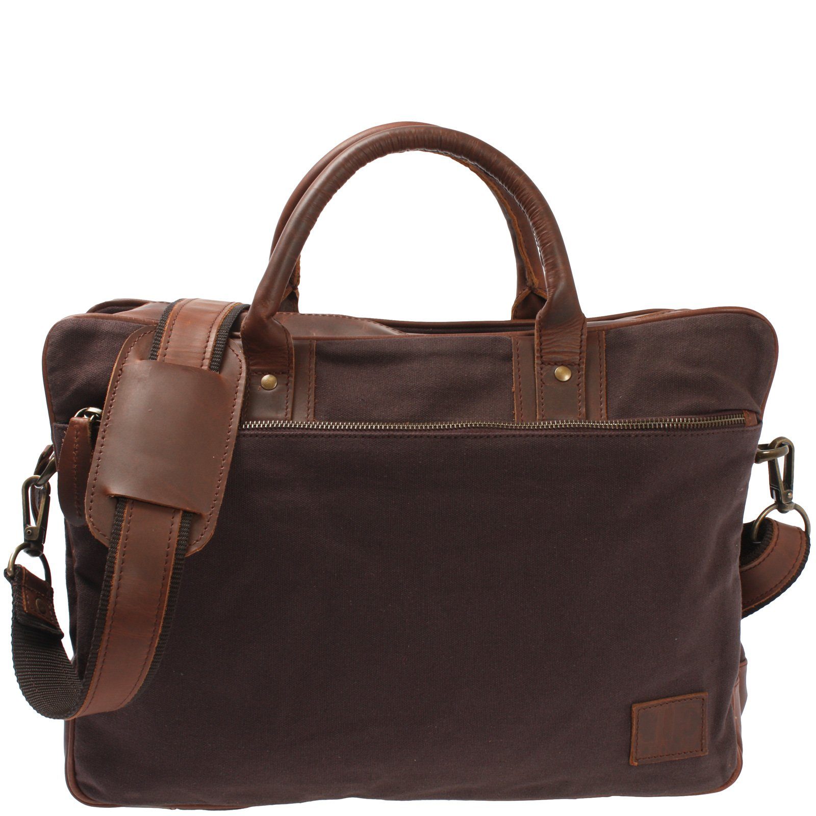 LECONI Aktentasche Handgepäck Trolleytasche DIN A4 Arbeitstasche Canvas Leder LE3066, Trolleyhalterung - mehrere Außenfächer - 41x30x16 cm