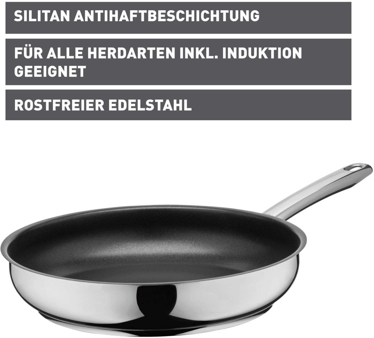 Silit Bratpfanne Calabria Induktion, Cromargan® Edelstahl Rostfrei 18/10 (1-tlg), Silitan Antihaftversiegelung, polierter Edelstahl, induktionsgeeignet
