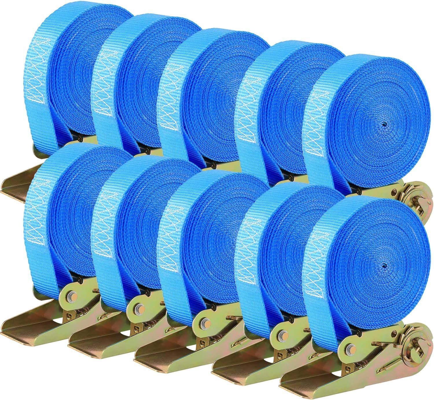 TLGREEN Zurrgurt 10 Stück Zurrgurt mit Ratsche (6m Lange 25mm Ratschengurte,für Ladungssicherung, 3 Farben verfügbar) Belastung 800 kg