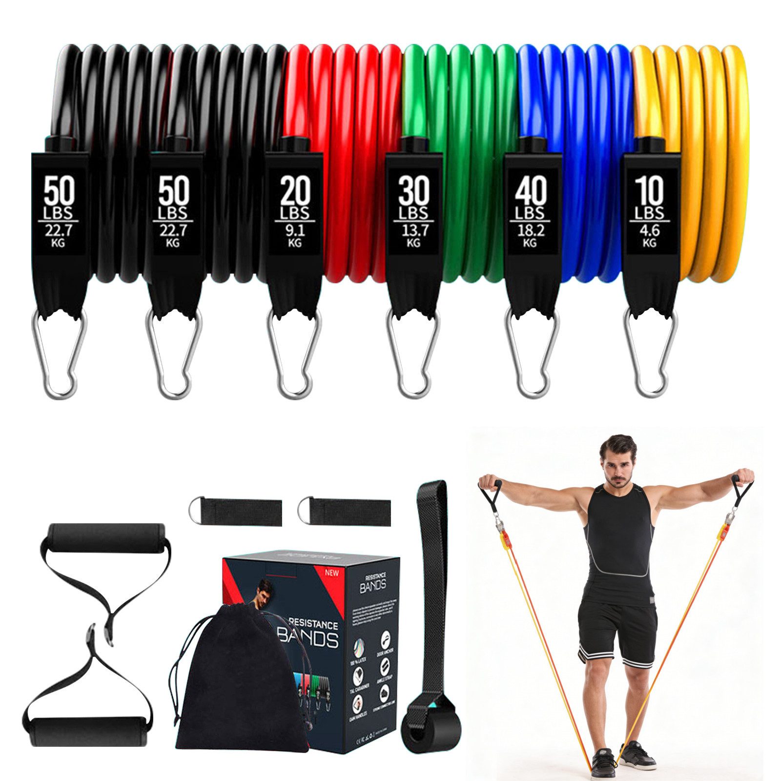 inschimmer Trainingsbänder Widerstandsbänder Fitnessbänder Set bis 200LBS für Ganzkörpertraining