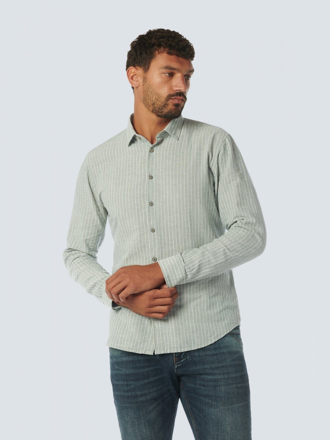 NO EXCESS T-Shirt Shirt Stripes With Linen