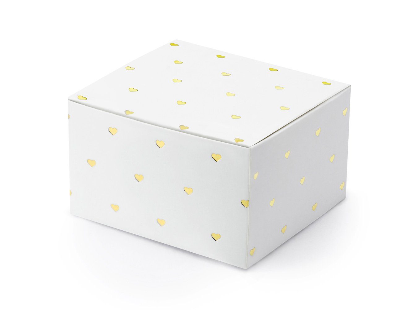 partydeco Geschenkbox, Geschenkbox für Gastgeschenke mit Herzen 10er Set weiß / gold