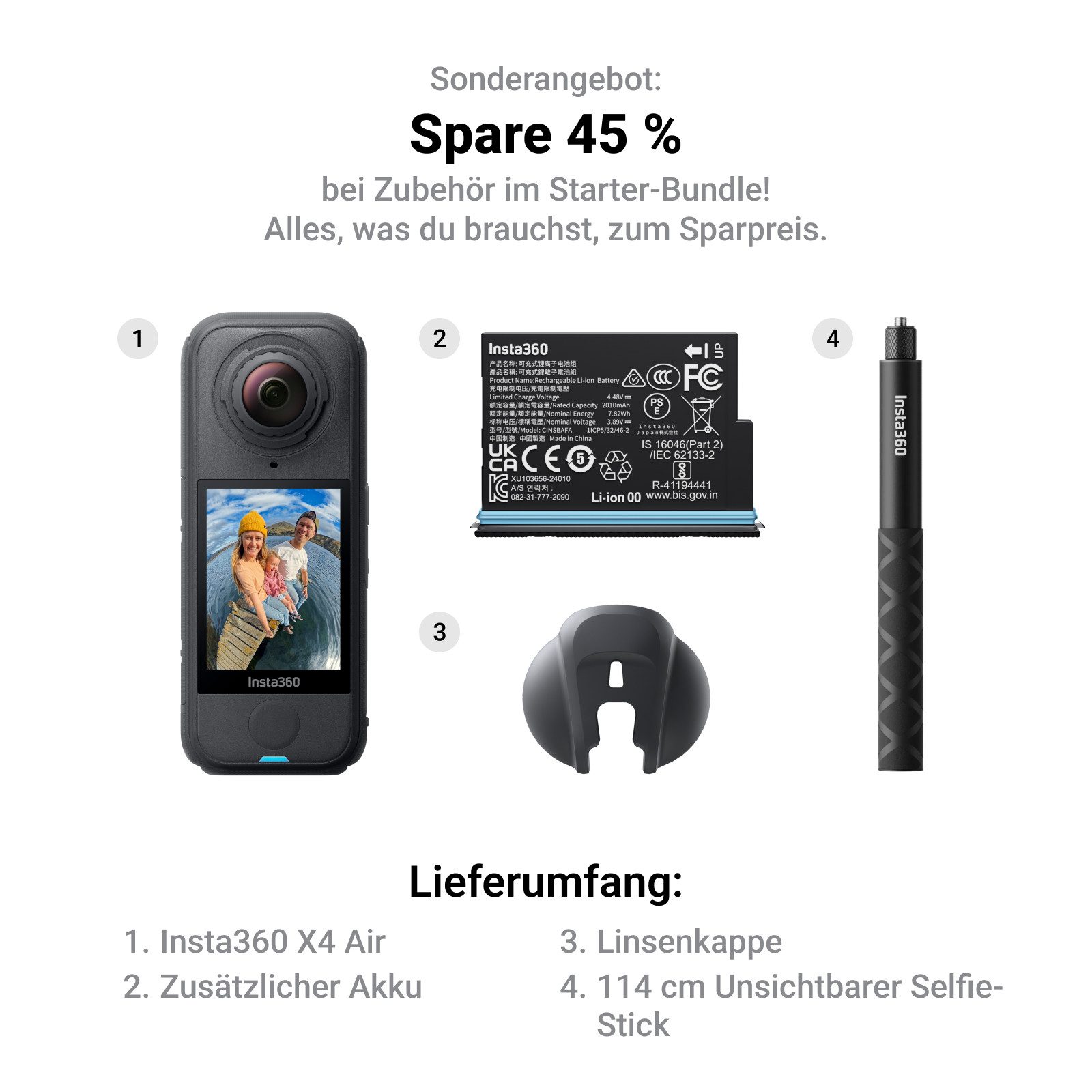 Insta360 Insta360 X4 Air – 165g leichte 8K 360°-Kamera Action Cam (8K, Bluetooth, WLAN (Wi-Fi)
