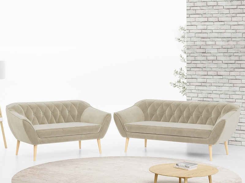 MKS MÖBEL Sofa PIRS 3 2, Skandinavischer Stil, Gesteppte Polsterung, Moderne Sofa Set 3 + 2