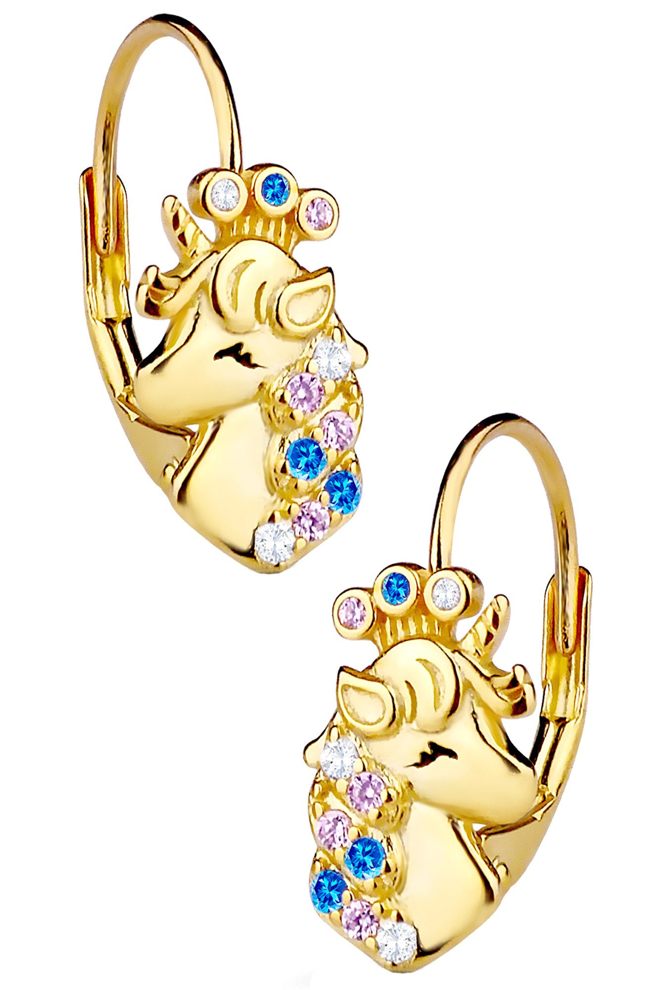 Limana Paar Серьги Серьги 925 Silber 18k vergoldet Einhorn Pferde Mädchen Damen Kinder (inkl. Schmuckbox), Geschenk Idee zu Ostern Weihnachten Geburtstag Nikolaus Einschulung