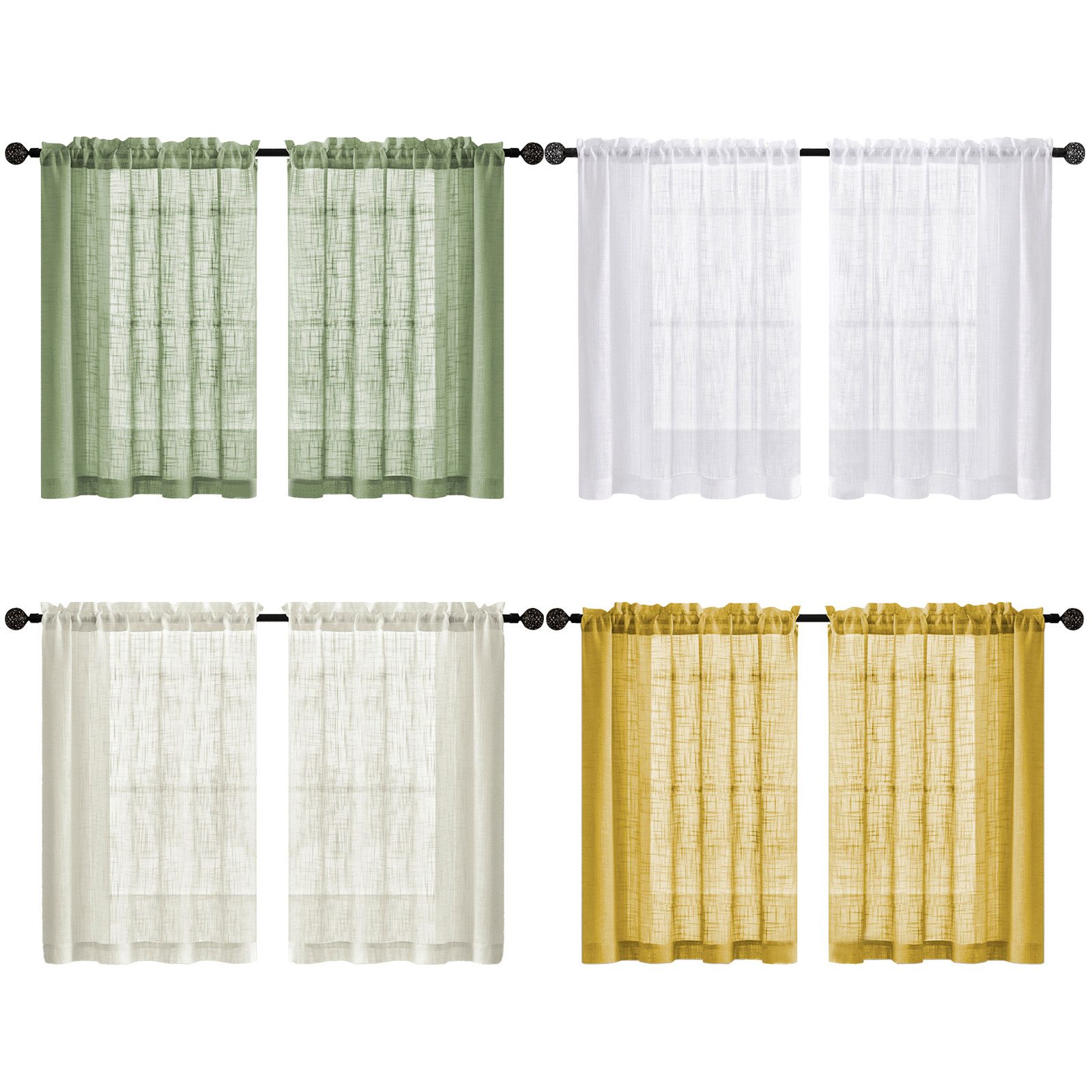 Jibenhome Scheibengardine Kurze Gardinen 2 Stück Transparent Leinen Vorhang, Stangendurchzug, Einfarbig Volant Gaze, Voile