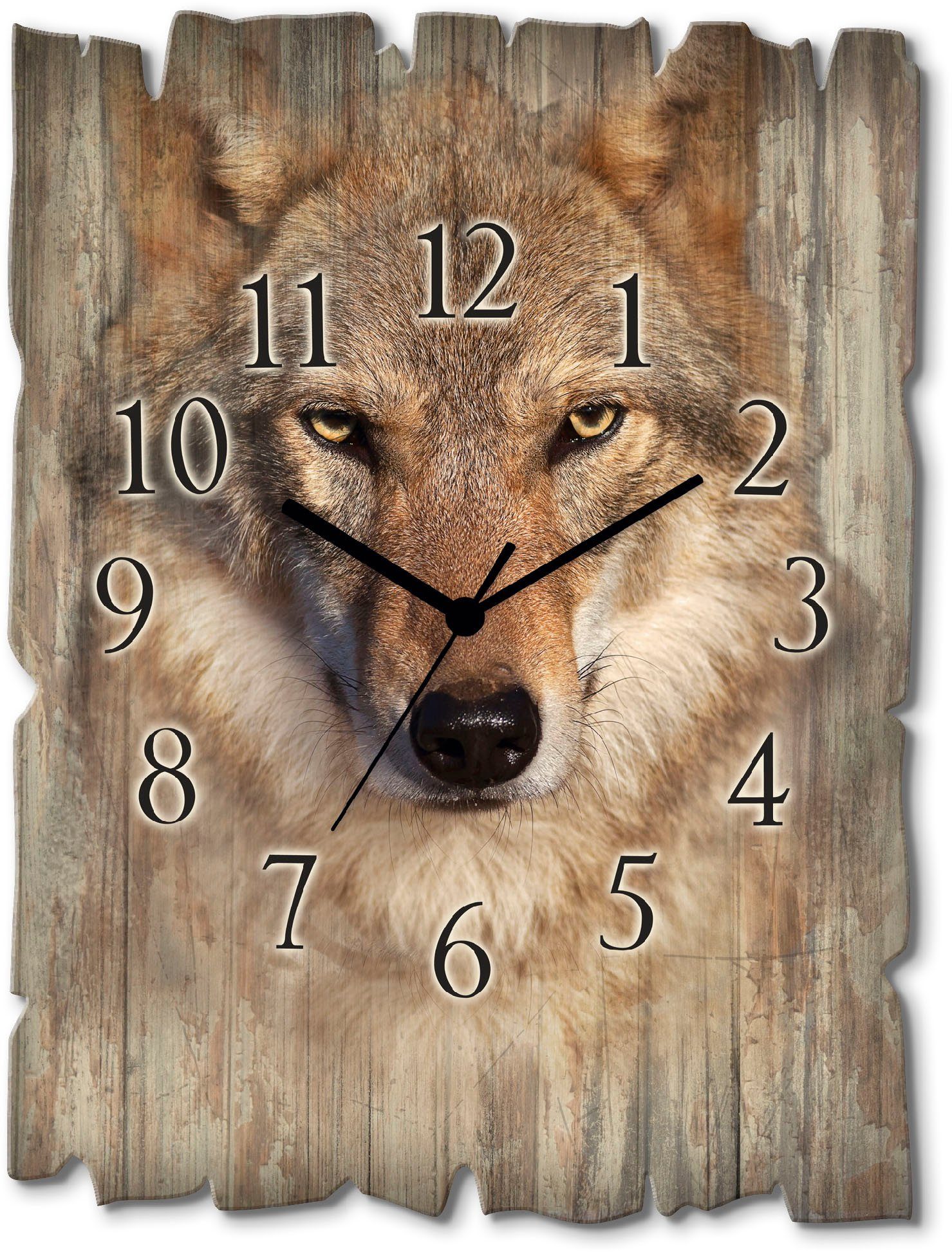 Artland Wanduhr Wolf (wahlweise mit Quarz- oder Funkuhrwerk, lautlos ohne Tickgeräusche) | Wanduhren