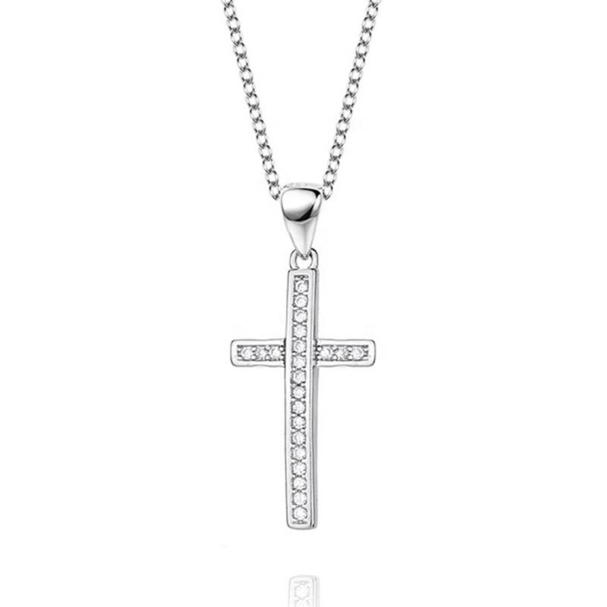 ELLAWIL Kreuzkette Silberkette Halskette Damen Kette mit Jesus-Kreuz-Anhänger Kirche (GESCHENKIDEE, Sterling Silber 925, Kettenlänge 50 cm), inklusive Geschenkschachtel