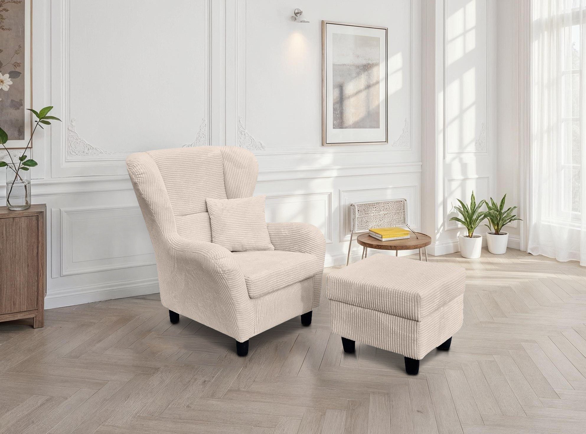 luma-home Ohrensessel 18017 (mit Hocker und Zierkissen, Wellenunterfederung günstig online kaufen