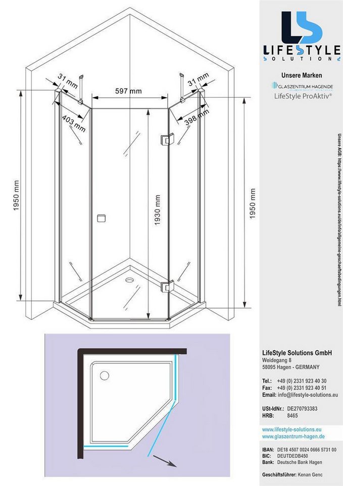 Thumbnail - Glaszentrum Hagen Eckdusche Glaszentrum Hagen - 90x90x195 cm - Aya Duschkabine Dusche Duschabtrenn