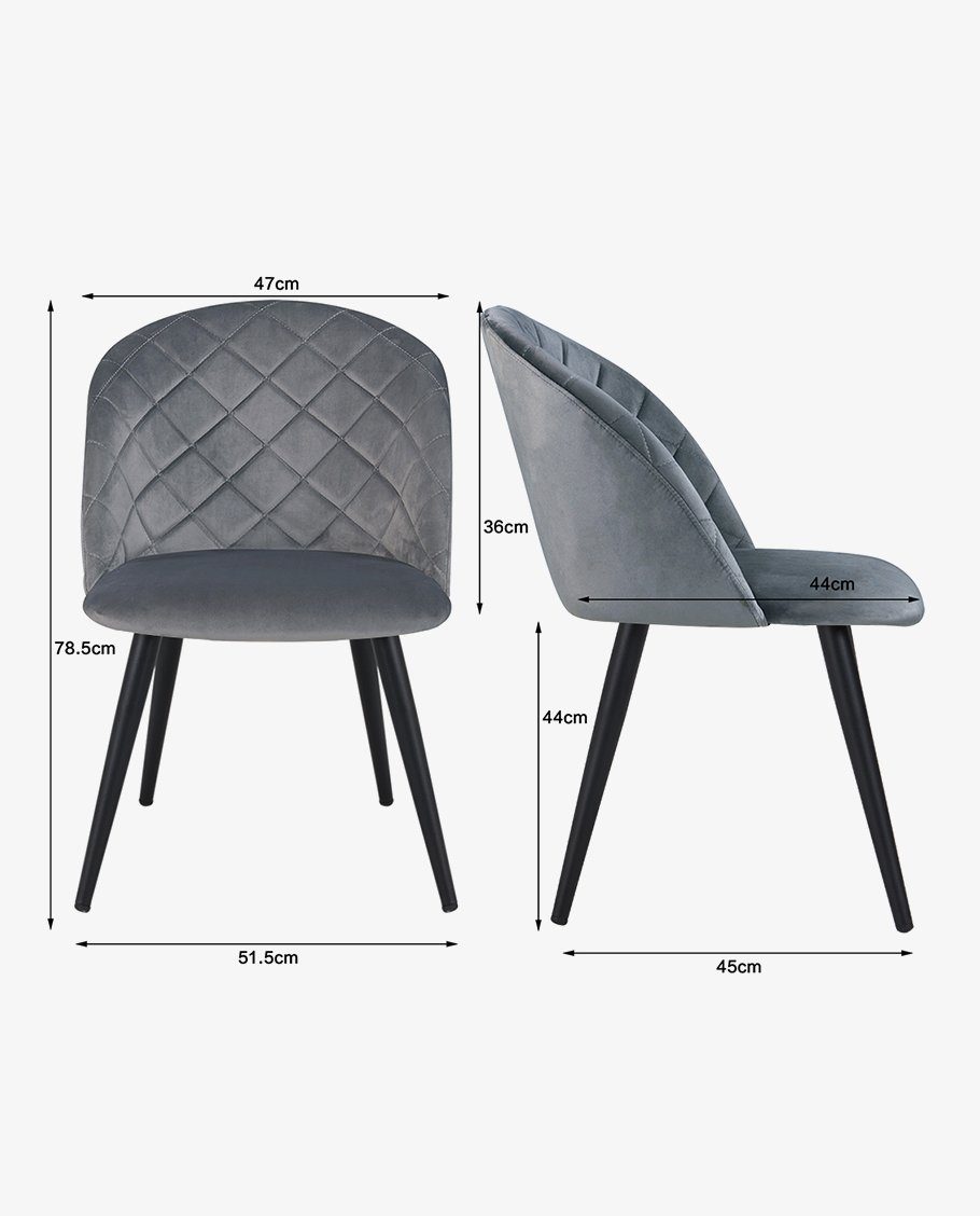 Retro Stuhl Esszimmerstuhl, Esszimmerstuhl Duhome aus Grau 2er Polsterstuhl Set Design Samt Stoff
