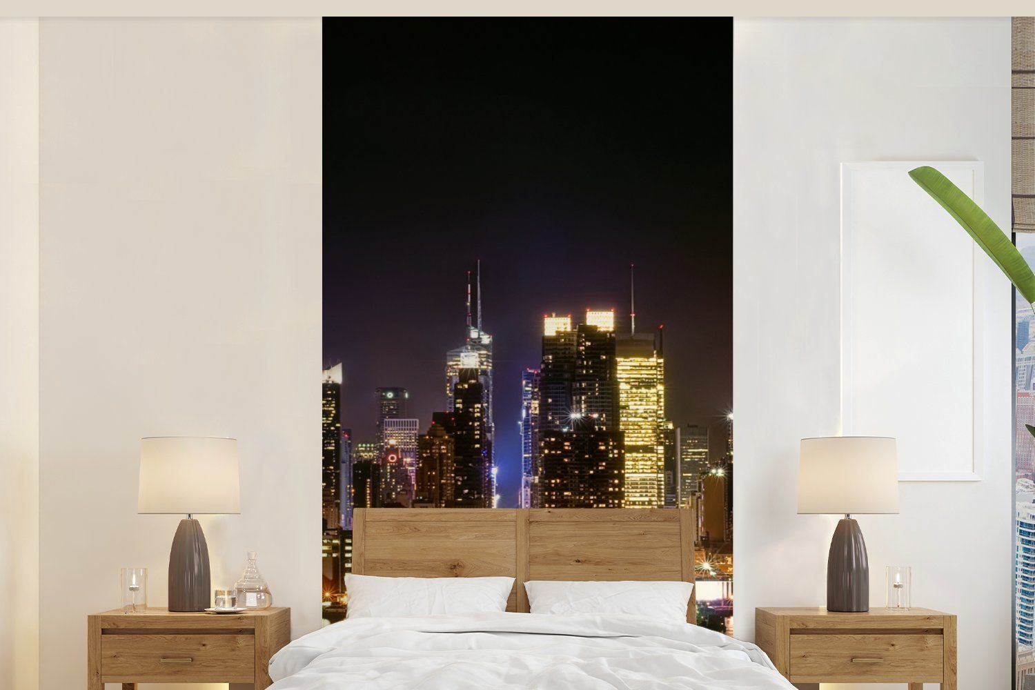 MuchoWow Fototapete New York - Skyline - Farben, Matt, bedruckt, (2 St), Vliestapete für Wohnzimmer Schlafzimmer Küche, Fototapete