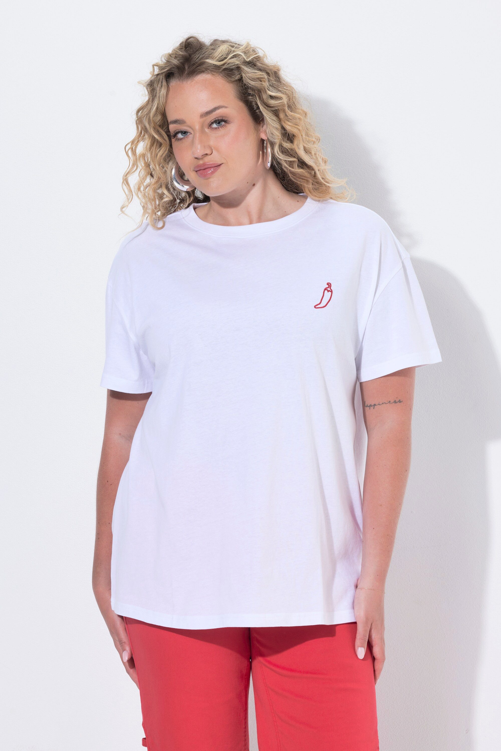 Angel of Style T-Shirt T-Shirt Boxy Fit Chili-Rückenprint mit Zierperlen