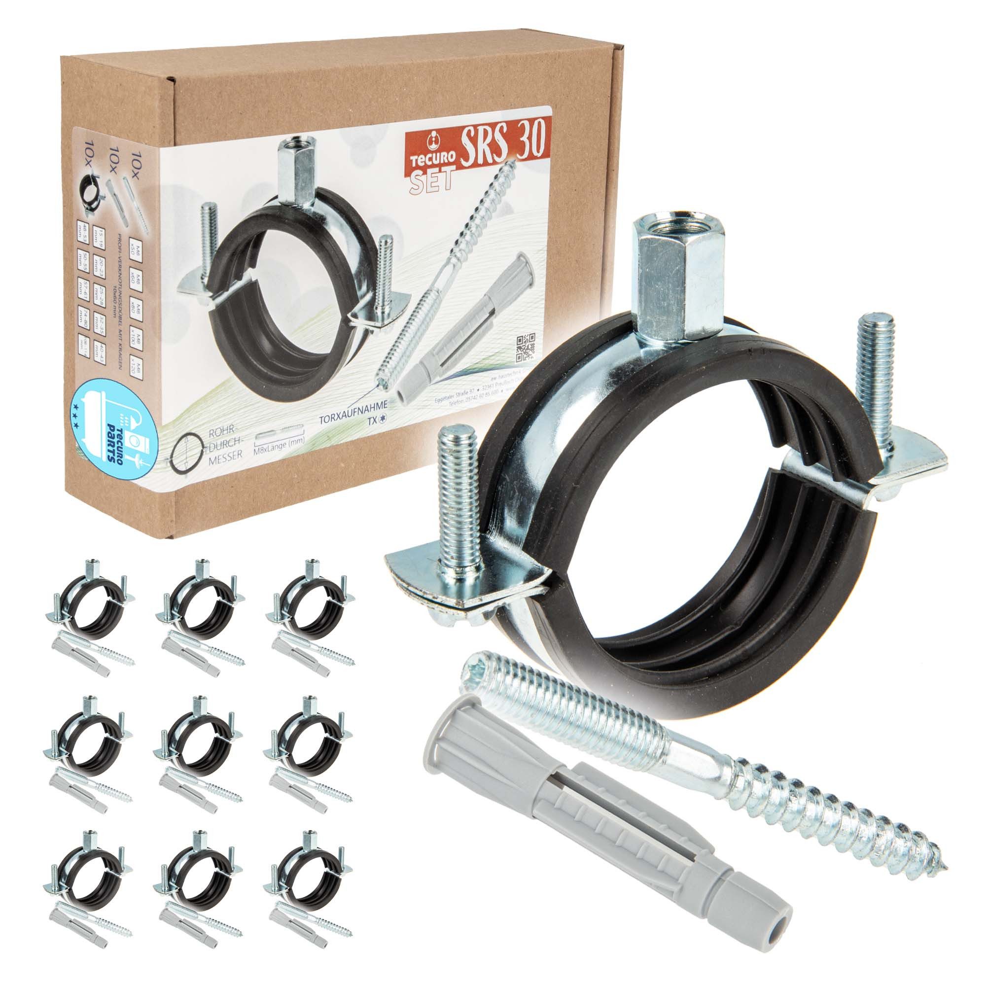 tecuro Rohrschelle 10 x Rohrschelle M8/M10 verzinkt, inkl. Stockschraube und Dübel
