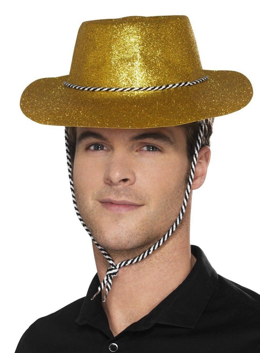 Metamorph Kostüm Glitzer Cowboyhut gold, Gold, Glanz und Glitter: da wird Wildwest zum Fest!