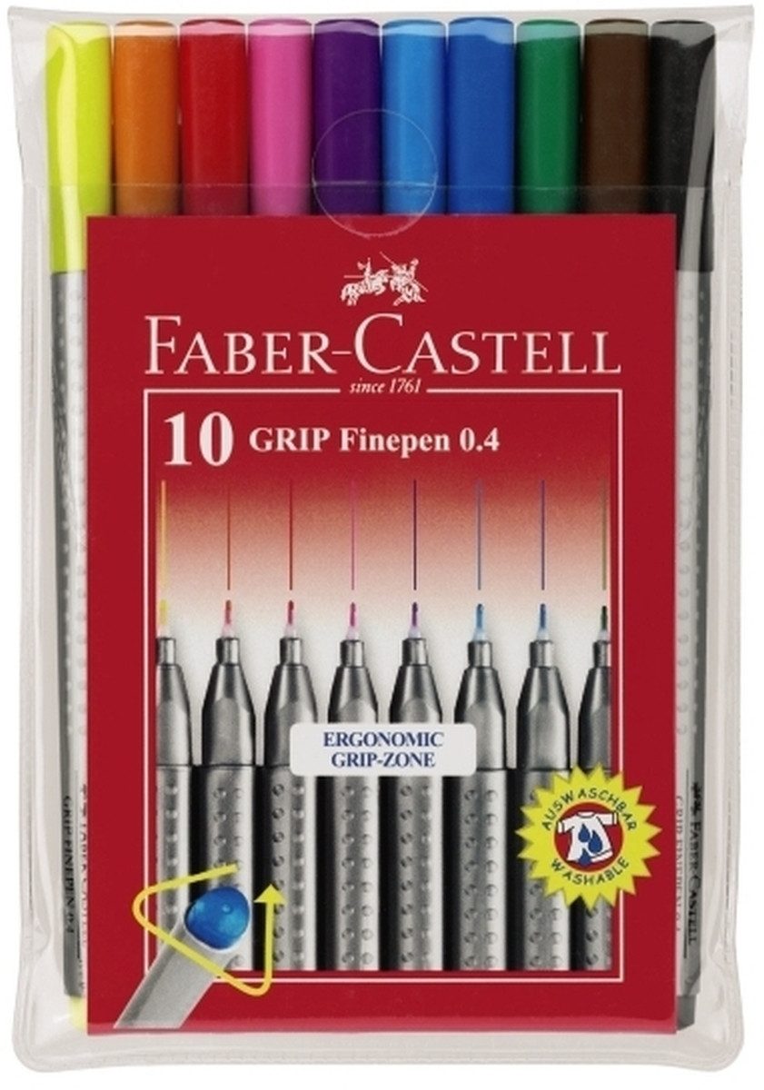 Faber-Castell Fineliner Fineliner Finepen Grip 0,4 mm farbig sortiert 10 Stück im Etui