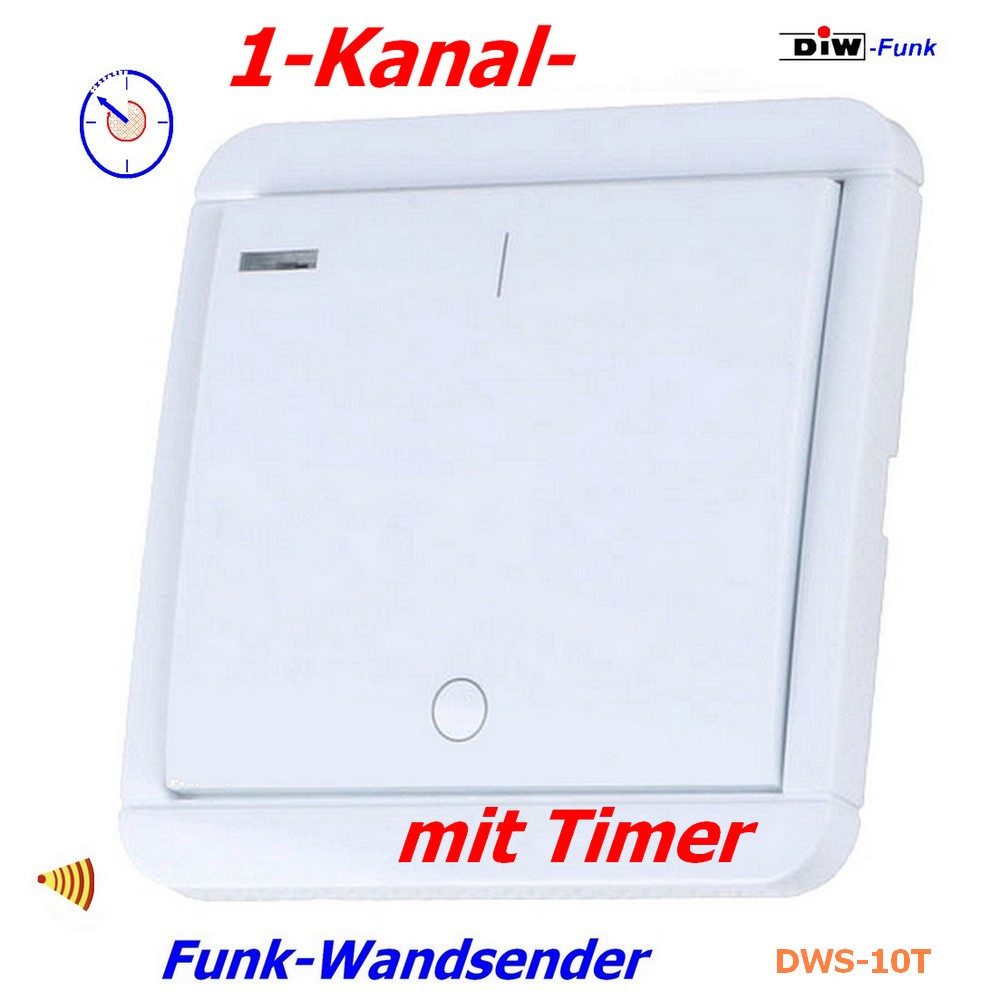 DIW-Funk Licht-Funksteuerung PT-541 Funk-Steuerung Timer SPARSET Einbauschalter+Timer+Wandsender, für Licht, Garagentor, Dunstabzugshauben, elektrische Geräte, Funk-Verschlüsselung, 1 Schaltkontakte, Sparset, 1-tlg., kompettes Set, Steuerung von gewünschten Geräten per Funk