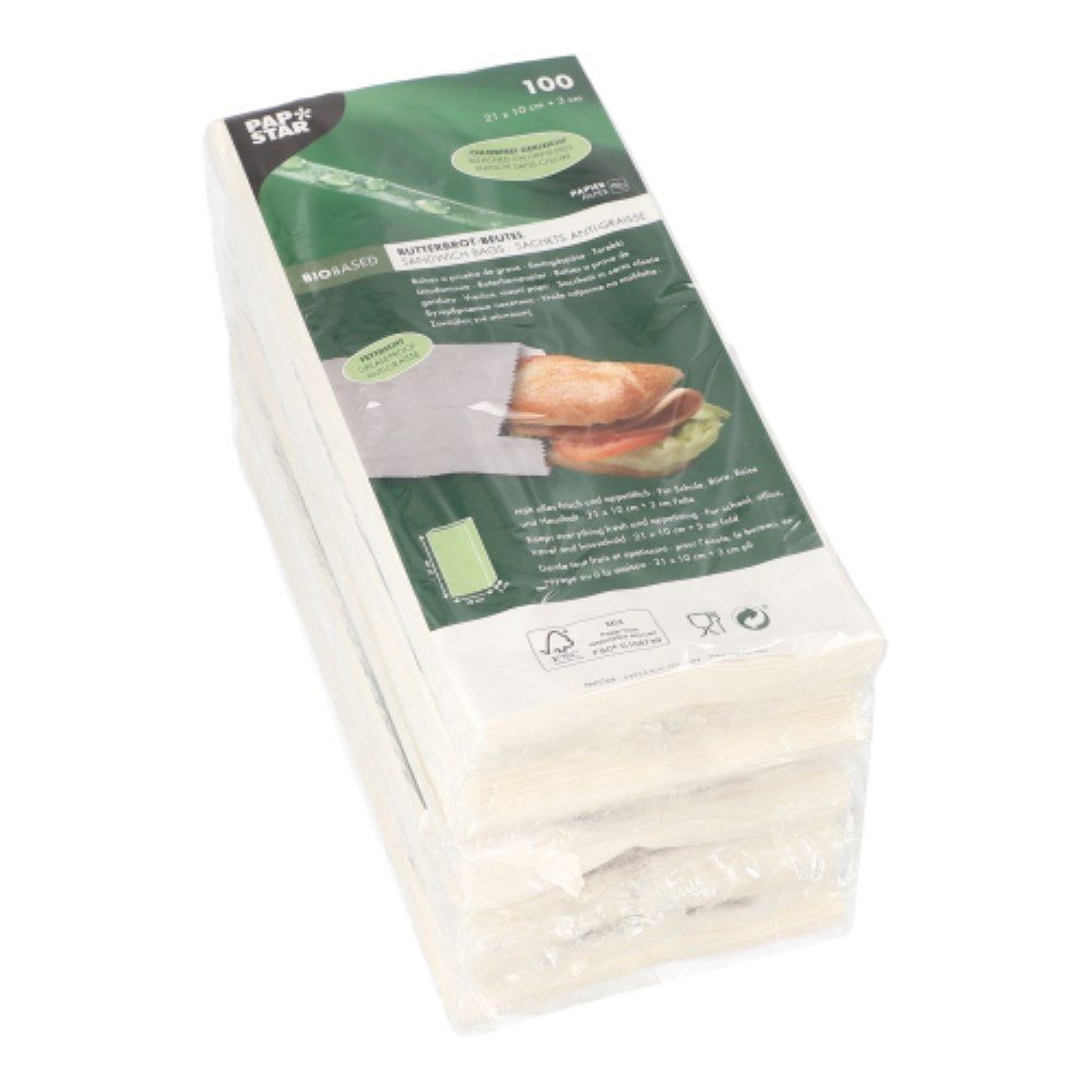 PAPSTAR Frischhaltebeutel 500 Butterbrotbeutel 21 cm x 10 cm x 3 cm weiss, fettdicht
