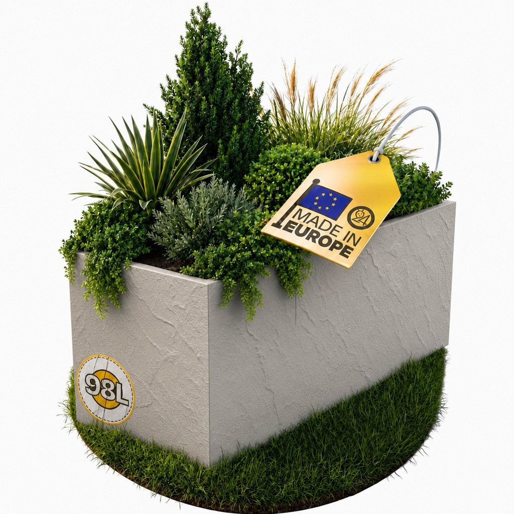 ONDIS24 Pflanzkübel Blumenkübel Blumentopf Vulkan 100cm Vulkan/Basalt Optik, mit Wasserspeicher Pflanzenkasten winterfest, 100 x 40 x 43,5 (H) cm