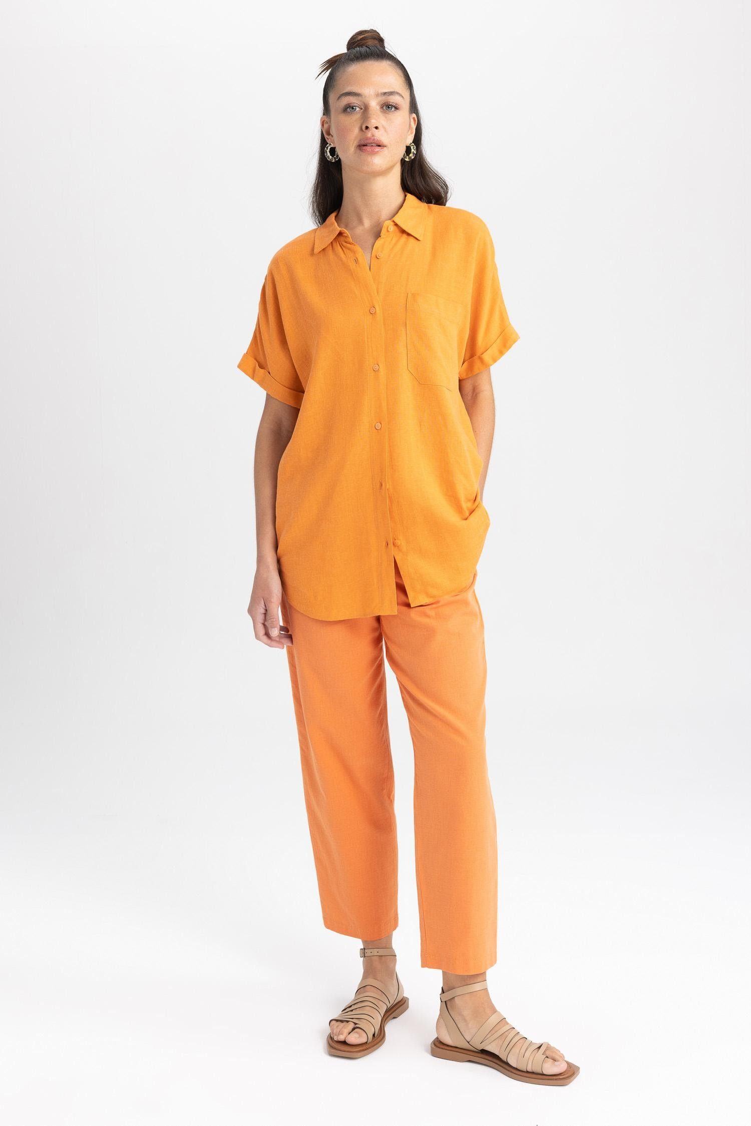 DeFacto Kurzarmhemd Damen Kurzarmhemd Orange FIT REGULAR
