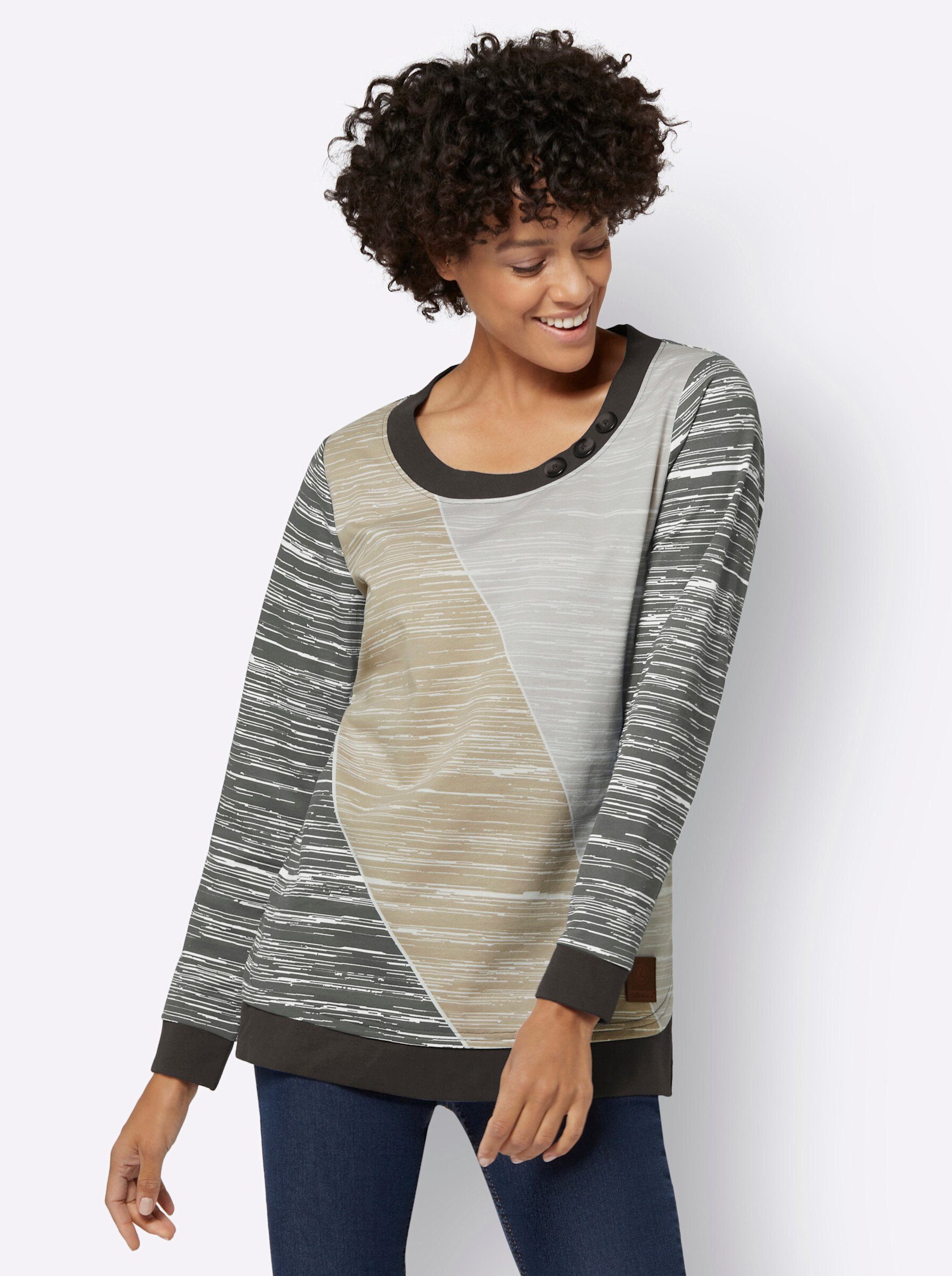 Sweater WEIDEN WITT graphit-ecru-bedruckt