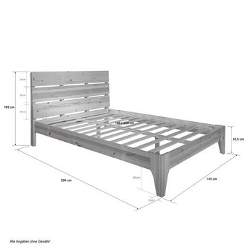 Homestyle4u Holzbett Doppelbett Bettgestell Futonbett 140x200 natur (Kein Set)