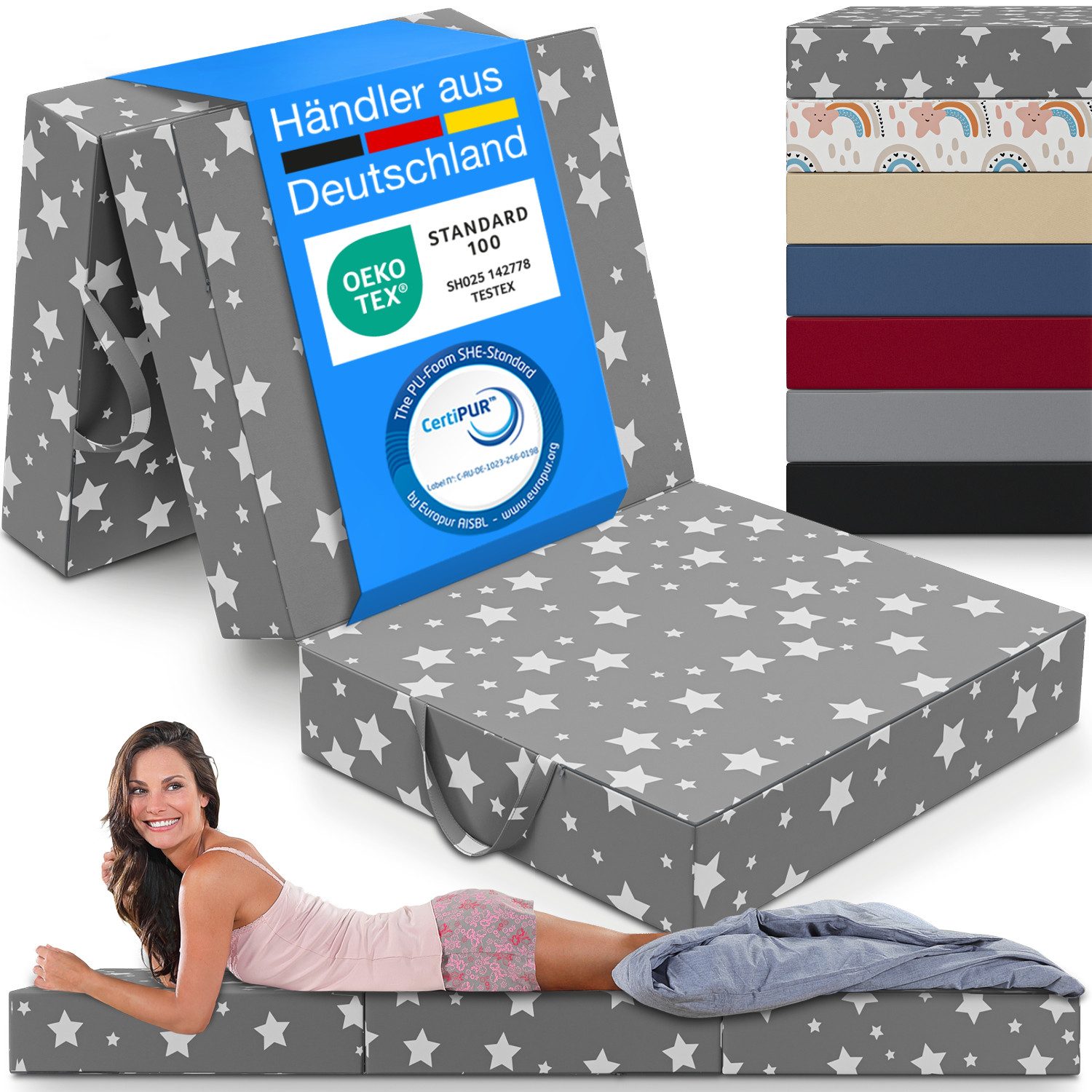 Klappmatratze 3-teilig, Gästematratze mit extra dicken Schaumstoff, ELONEO, günstig online kaufen