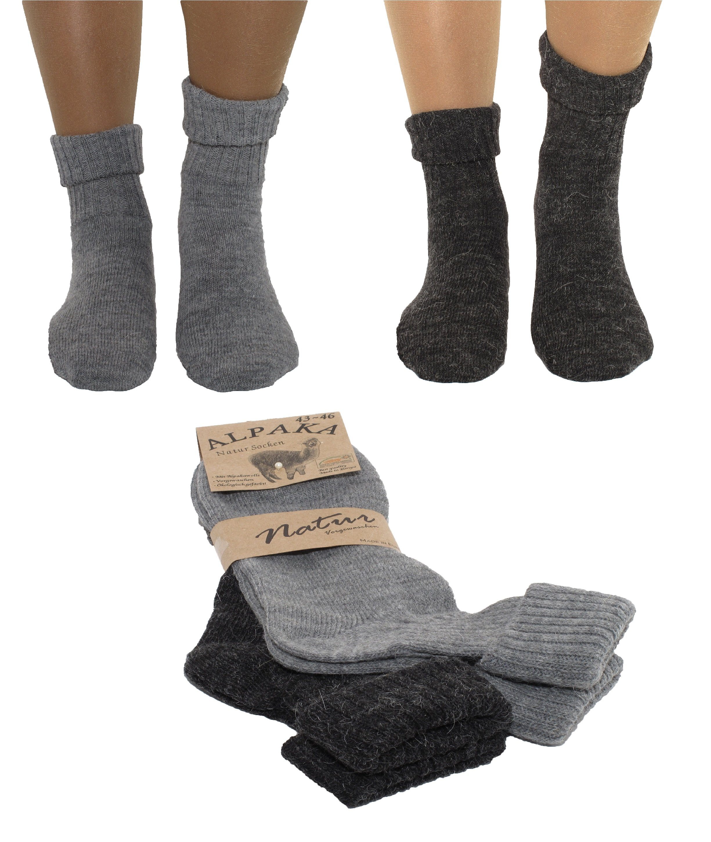 Kuschelsocken 2 Paar Alpaka Socken Schafswolle Wollsocken gestrickt Strümpfe mit