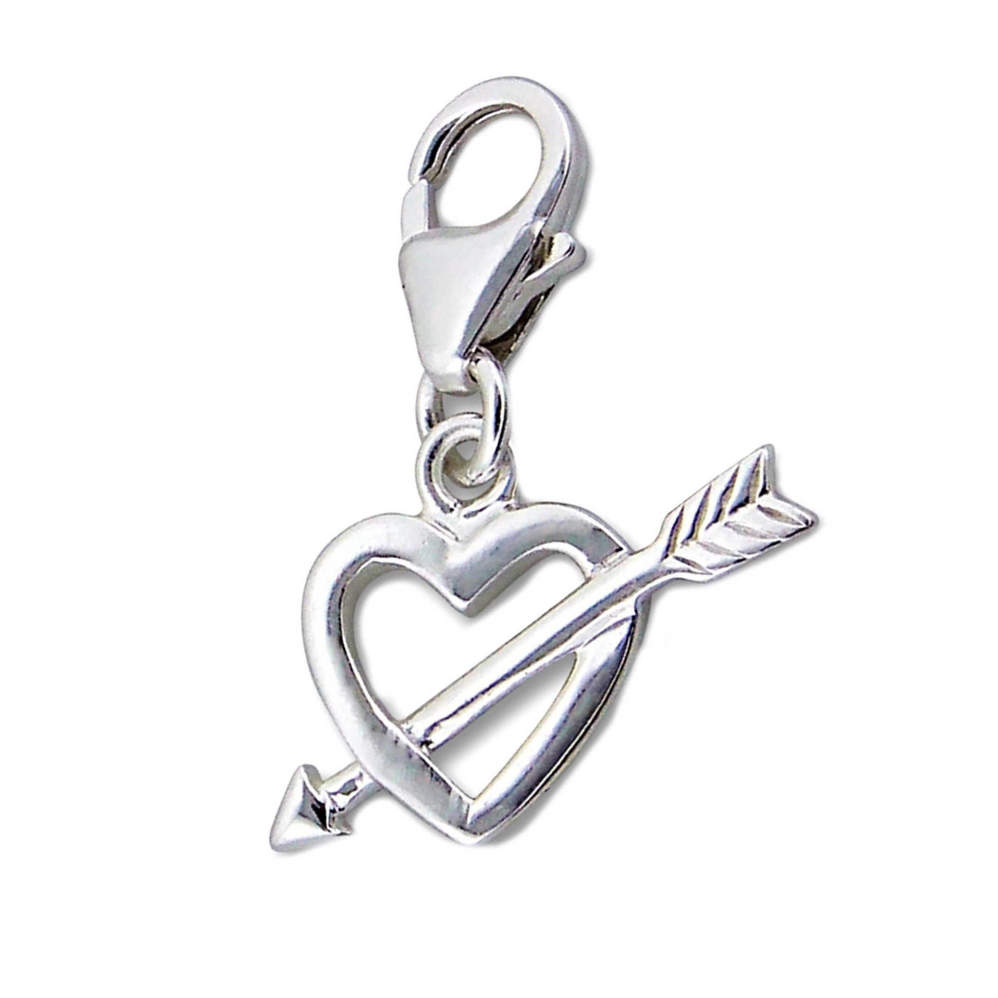 schmuck23 Charm-Einhänger Charm Anhänger Herz Pfeil Liebe 925 Silber Kettenanhänger (1-tlg), Für Armband, Halskette oder Schlüsselanhänger