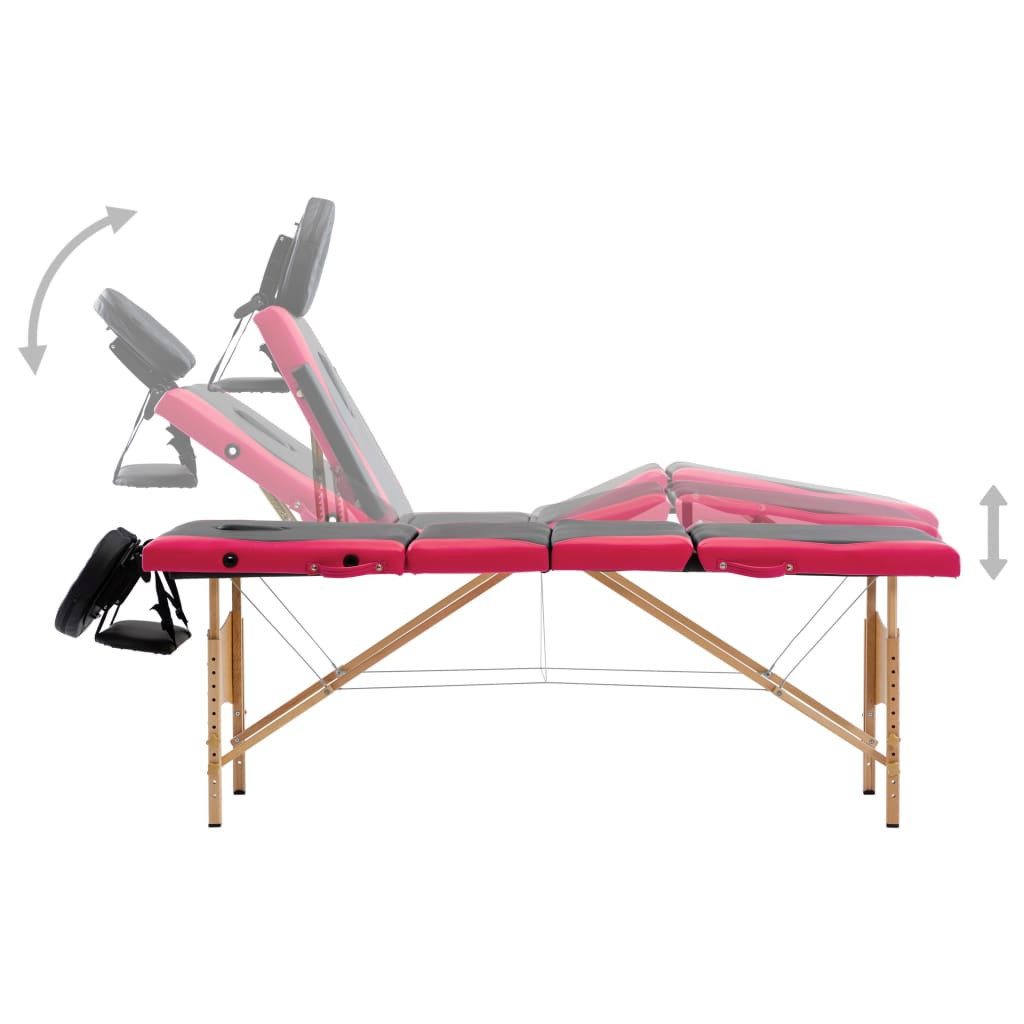 vidaXL Massageliege Massageliege Klappbar 4-Zonen mit Holzgestell Schwarz und Rosa