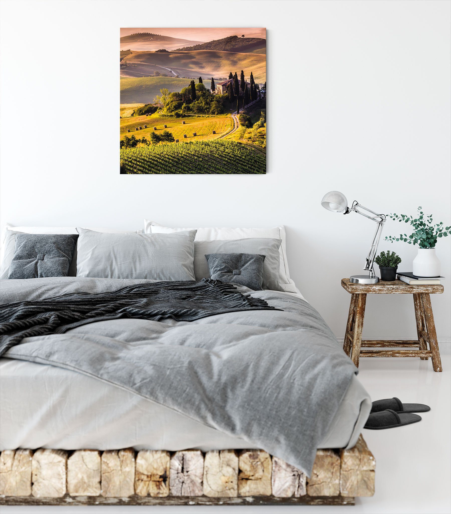 fertig Landschaft Landschaft, Toskana Leinwandbild Wunderschöne bespannt, Pixxprint Toskana Leinwandbild Wunderschöne inkl. St), (1 Zackenaufhänger