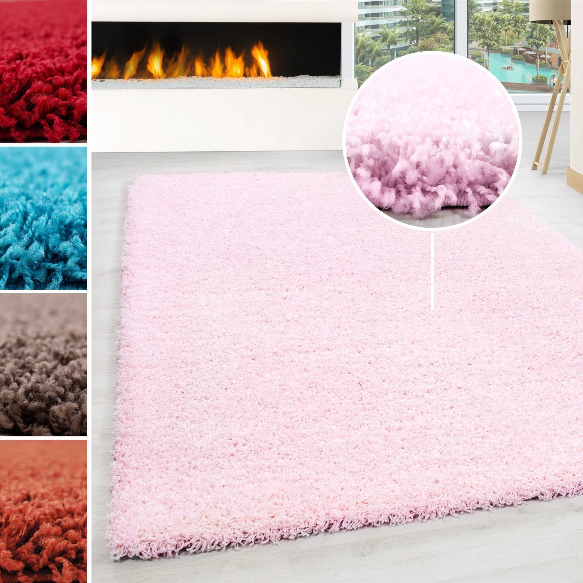 Hochflor-Teppich Teppich Langflor Shaggy Hochflorteppich Wohnzimmer Schlafzimmer, Miovani, Rechteckig, Höhe: 30 mm Pink