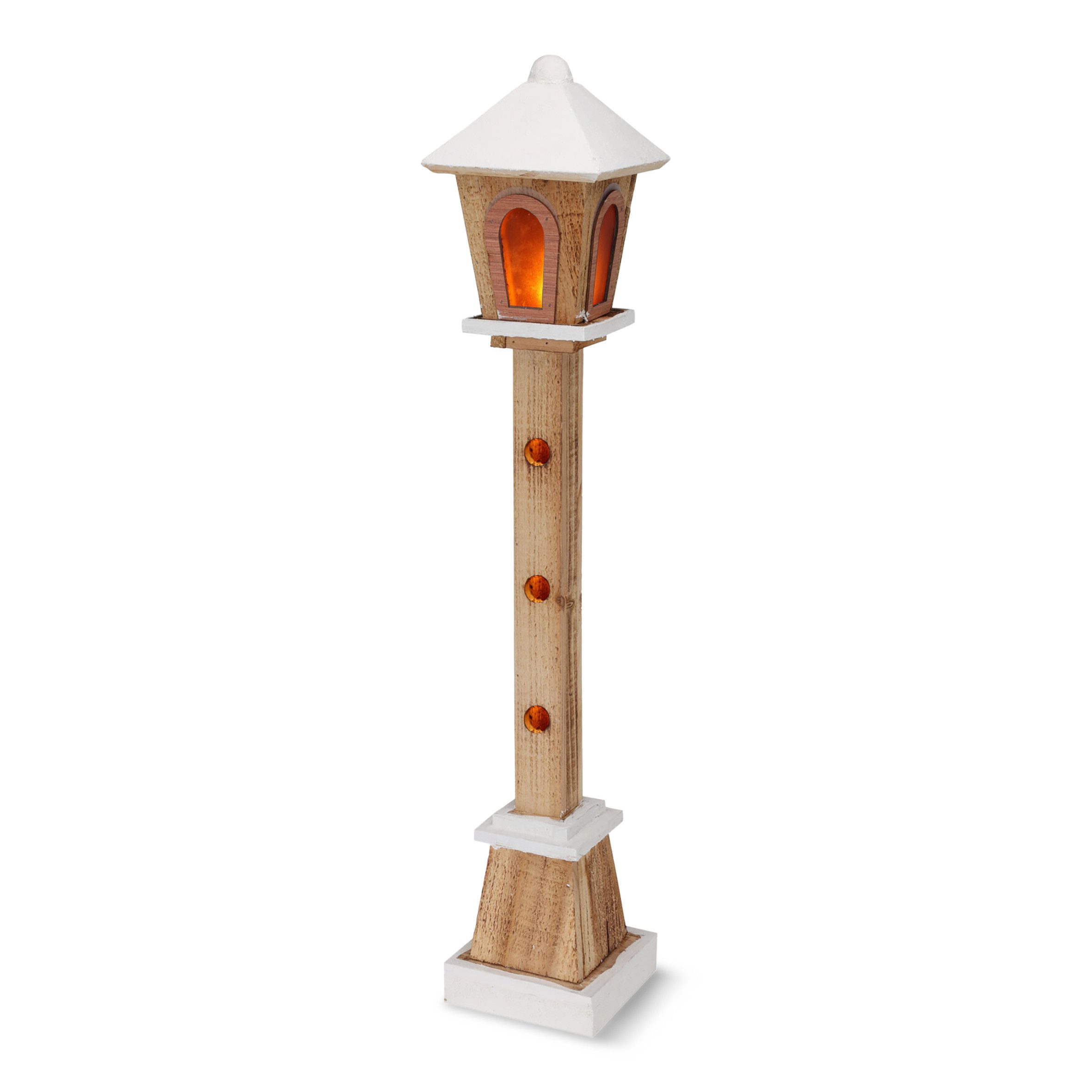 Spetebo LED Dekofigur Holz Laterne mit 23 LED in warm weiß 75 cm, 1 Stück, LED fest integriert, warm weiß, Batteriefach versteckt im Standfuß