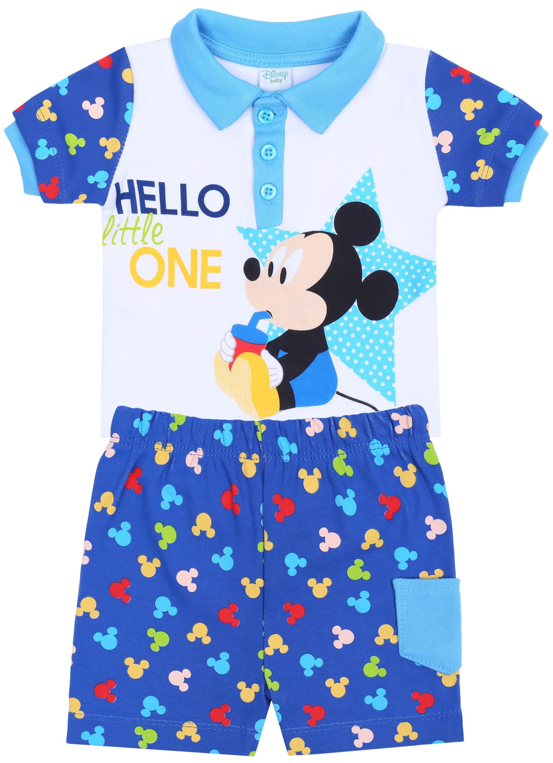 T-Shirt & Shorts Weiß-blauer Jungenset, Polo T-Shirt+kurze Hose, Mickey Mouse 6 Monate
