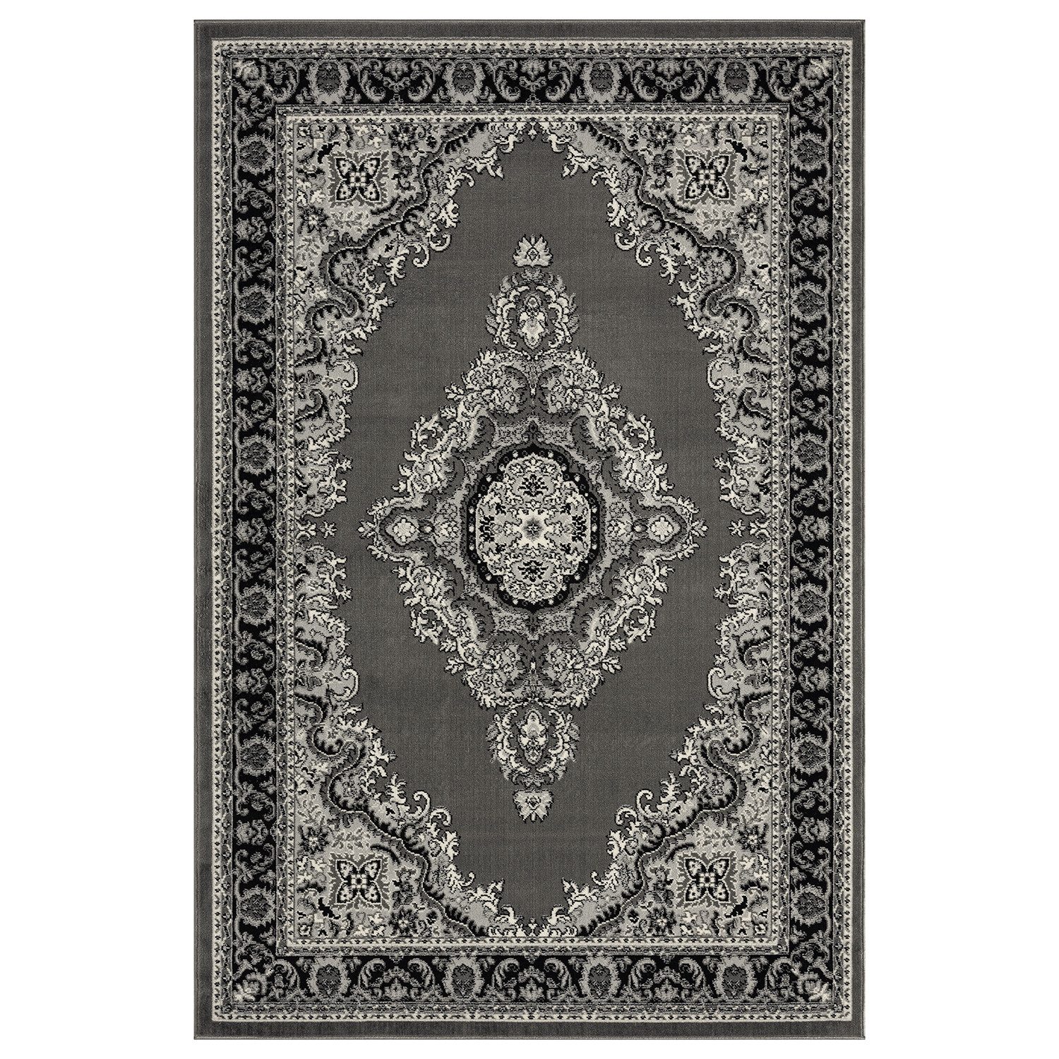 Vimoda Orientteppich Kurzflor Ornamentaler Wohnzimmerteppich, rund, Höhe: 6 mm, orientalischer klassisch Läufer, mit Bordüre, in Grau