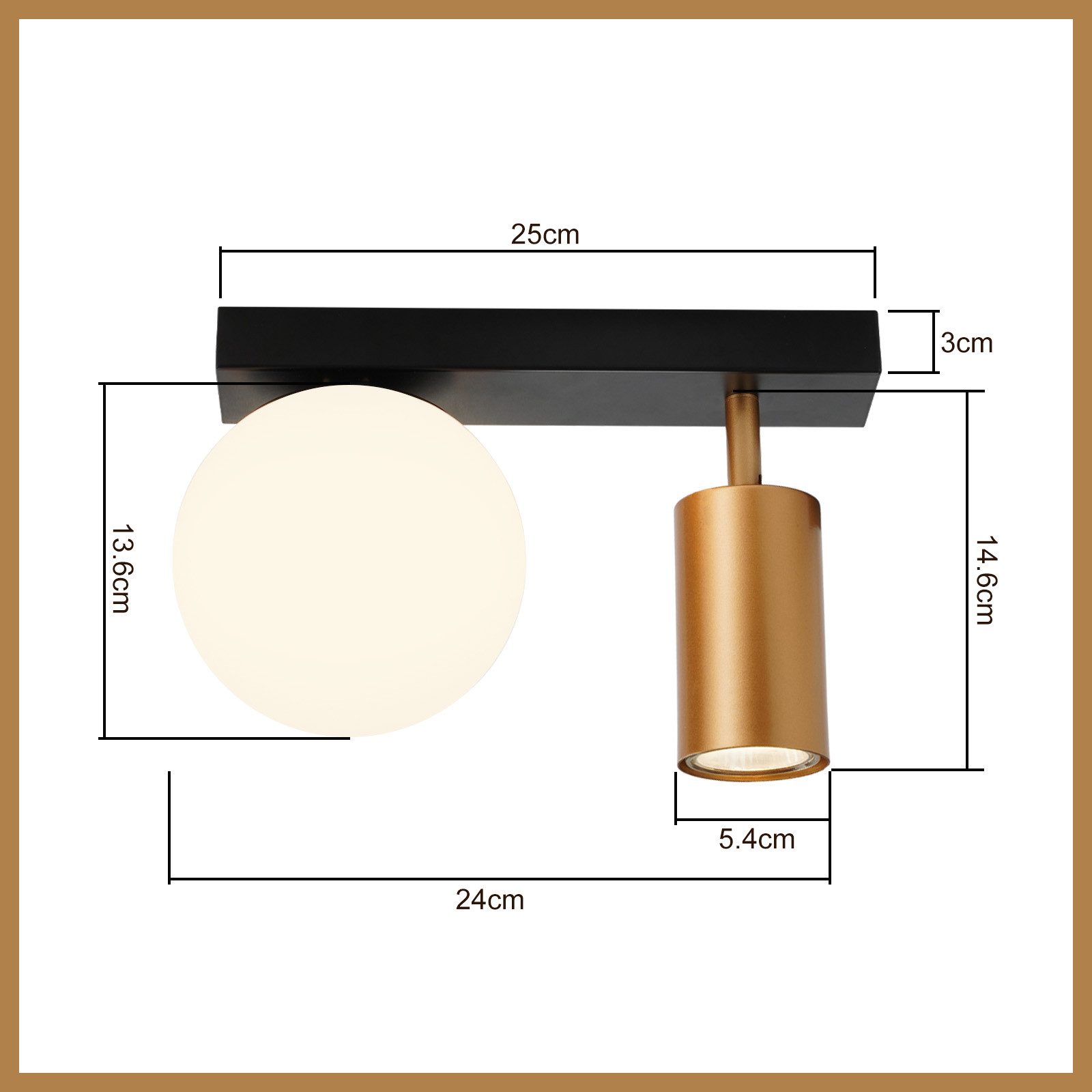 ZMH Deckenleuchte 2 Flammig Modern E14 Deckenlampe 40CM Metall Glaskugel Flur Küche, Einfache Installation, ohne Leuchtmittel, Schwenkbar GU10 Deckenspots Wohnzimmer Schlafzimmer