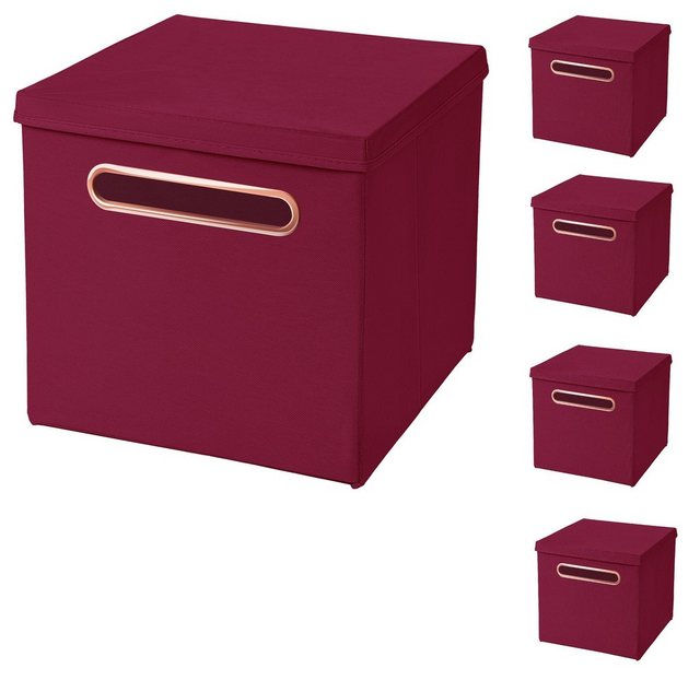 StickandShine Faltbox “5 Stück 32,5 x 32,5 x 32,5 cm Faltbox mit Deckel Rosegold Griff Stoffbox Aufbewahrungsbox 5er SET in verschiedenen Farben Luxus Faltkiste”
